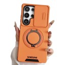 Magnetyczne etui ze stojakiem Samsung Galaxy A16 Odporne Przesuwna osłona obiektywów Składany pierścień Do ładowania bezprzewodowego Na 9
