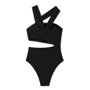 Maillot de bain une pièce femme à larges bretelles asymétriques noir en spandex nylon élastique élégant moderne 2