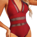 Maillot de bain une pièce femme Bretelles larges Décolleté en V Semi-transparent Uni Polyester Nylon Élégant maillot de bain d'été 6