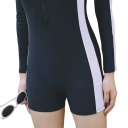 Maillot de bain une pièce noir Femme avec fermeture éclair au décolleté Décolleté en O Manches longues Bas short en polyester Maillots de bain 3