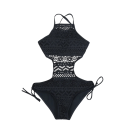 Maillot de bain une pièce pour femmes à fines bretelles décolleté en O uni en crochet en polyester et spandex élégant maillot de bain d'été pour la plage 4