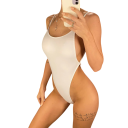 Maillot de bain une pièce pour femmes Uni Bretelles fines Décolleté en O Dos nu Polyester Spandex Maillot de bain élastique pour l'été 6