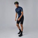 Maillot de cyclisme pour homme à manches courtes avec zip sur toute la longueur 90 % polyester et 10 % Lycra bleu foncé avec des détails jaune 2
