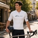 Maillot de cyclisme pour homme ajusté à manches courtes avec zip sur toute la longueur et manches en mesh avec des rayures horizontales 6