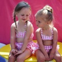 Maillots de bain deux pièces pour filles - Rose et blanc 7