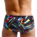 Maillots de bain pour hommes en noir avec imprimé géométrique coloré, élastiques et à séchage rapide, coupe ajustée avec taille élastique tout 2