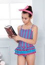 Maillots de bain rayés pour filles avec jupe J1894 2