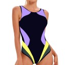 Maillots de bain une pièce pour femmes à larges bretelles décolleté en O rayé en spandex nylon élastique sport élégant 7