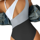 Maillots de bain une pièce pour femmes à rayures avec bretelle asymétrique en polyester et spandex, maillots de bain modernes élastiques pour la mer et la piscine 2