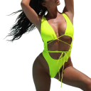 Maillots de bain une pièce pour femmes Bretelles larges Décolleté en V Liens au décolleté Uni Polyester Nylon Élégants maillots de bain de plage et de piscine 4