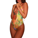 Maillots de bain une pièce pour femmes Décolleté en V Ornement au décolleté Bretelles fines Multicolore Spandex Polyester Élastique Maillots de bain élégants 1