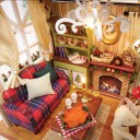 Maison de Noël 21 x 12,5 x 15,5 cm Miniature kit LED avec meubles Modèle réaliste sans couvercle Maison décorative éclairée avec décoration de Noël 2