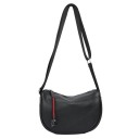 Mala crossbody de couro para senhora em forma de meia-lua Alça larga e ajustável Fecho com zip Listras vermelhas Preta 24 x 18 x 9 cm 1