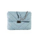 Mala crossbody feminina acolchoada com aba Aparência de ganga Alça com corrente Fecho metálico Algodão e poliéster 36 x 28 x 8 cm 2