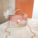 Mala crossbody feminina com aba em couro PU Corrente de ombro e alça superior Fecho metálico Motivo de estrelas Dimensões 21 x 13 x 4,5 cm 4
