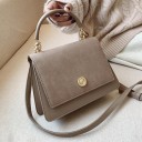 Mala crossbody feminina com alça superior Para levar na mão ou ao ombro Aba com fecho redondo Aparência de camurça Pele PU 24 x 10 x 17 6