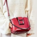 Mala crossbody feminina com corrente e alça longa Ornamento quadrado Fecho com zip Bolsos interiores Pele genuína 22 x 16 x 11 cm 4