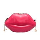 Mala crossbody feminina em forma de lábios Acabamento brilhante Fecho com zíper Corrente dourada Plástico e poliéster Para a cidade 6