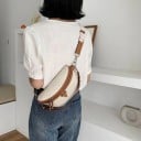 Mala crossbody feminina em forma de meia-lua Mala de ombro bicolor em couro PU e poliéster Fecho com zíper 25 x 9 x 16 cm 9