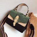 Mala crossbody feminina para usar à mão e ao ombro Aba em aparência de camurça Fivela metálica Alça riscada ampla Couro PU 20 x 14 x 10 3