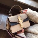 Mala crossbody feminina para usar à mão e ao ombro Aba em aparência de camurça Fivela metálica Alça riscada ampla Couro PU 20 x 14 x 10 5