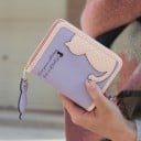 Malá dámska peňaženka na zips s bodkovanou mačkou Prívesok v tvare mačky Priehradky na karty a priehľadné okienko PU koža 11,5 x 9,5 cm 2