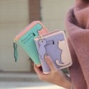 Malá dámska peňaženka na zips s bodkovanou mačkou Prívesok v tvare mačky Priehradky na karty a priehľadné okienko PU koža 11,5 x 9,5 cm 8