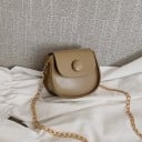 Mała damska torebka crossbody z klapą na złotym łańcuszku Półokrągły kształt z okrągłym guzikiem Z PU skóry i poliestru Do sukienek 3