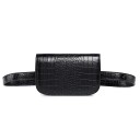 Mala de cintura feminina com padrão de pele de crocodilo Preta Aba Correia com fivela dourada Uso na cintura e sobre o corpo Pele PU 11 x 5 x 17 cm 1