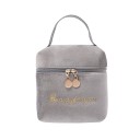 Mala de cosméticos em veludo para senhora com pega Forma de pequena mala 11 x 12 x 6 cm Fecho duplo Inscrição decorativa em dourado 4
