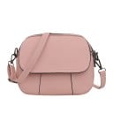 Mala de crossbody feminina com forma arredondada Aba frontal e costura decorativa Fecho de correr Superior Alça com mosquetões Couro PU 19 x 5