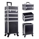Mala de maquilhagem de grande capacidade 4 em 1 com rodas 34 x 25 x 76 cm Mala de cosméticos com fecho em PVC Organizador profissional 1