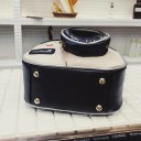 Mala de senhora a tiracolo 18 x 15 x 9 cm em forma de câmara fotográfica retro com lente Mala crossbody em creme e preto com corrente 4