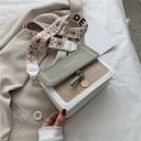 Mala de senhora à tiracolo com aba Bordado dourado de folhas Nó decorativo com pendente Alça larga estampada com fivela PU couro 19 x 2