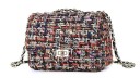 Mala de senhora crossbody com aba e alça de corrente Tecido estruturado com aparência de tweed Fecho metálico Lã e pele sintética PU 7