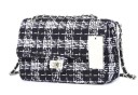 Mala de senhora crossbody com aba e alça de corrente Tecido estruturado com aparência de tweed Fecho metálico Lã e pele sintética PU 3