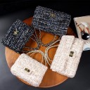 Mala de senhora crossbody com aba e alça de corrente Tecido estruturado com aparência de tweed Fecho metálico Lã e pele sintética PU 9