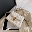 Mala de senhora crossbody com aba e fecho em forma de cadeado Padrão acolchoado Alça franzida e alça longa em pele PU 20 x 14 x 8 cm 8
