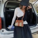 Mala de senhora crossbody de palha trançada e pele PU Pequena mala com alça e correia ao ombro Aba com fecho metálico 19,5 x 8,5 x 15 10
