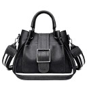 Mala de senhora crossbody em couro sintético PU com alça para a mão Alça riscada larga Grande fivela metálica e tachas decorativas 27 x 20 1