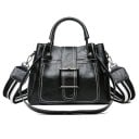 Mala de senhora crossbody em pele sintética Ucha para a mão e correia larga com riscas Grande fivela metálica e costura em contraste 27 x 1