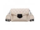Mala feminina acolchoada a tiracolo em pele sintética 20 x 15 x 6 cm Crossbody com aba Alça larga com padrão em ganchos metálicos 2
