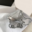 Mala feminina com pedras brilhantes 16 x 11 x 11 cm Forma compacta com fecho de correr Alça para ombro e longa corrente metálica 6