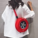 Mala feminina em forma de pneu Crossbody sobre o ombro Alça ajustável com mosquetão Mala redonda com fecho de correr 27 x 27 x 12 cm 4