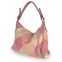 Mala grande de ombro feminina com padrão patchwork Peças em forma de losango Franjinhas decorativas Couro sintético e poliéster 38 x 30 x 13 4