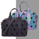 Mala holográfica feminina de mão e ao ombro Alça destacável Padrão geométrico Fecho éclair PVC e poliéster 27 x 19 x 13 cm 4