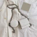 Mala mini crossbody feminina com estojo redondo Corrente de metal maciça ao ombro Padrão de crocodilo em pele PU e poliéster 11 x 12 x 7 cm 1