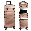 Maletín de maquillaje de gran capacidad 4 en 1 con ruedas 34 x 25 x 76 cm Maleta de cosméticos con cerradura PVC Organizador profesional 4