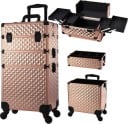 Maletín de maquillaje portátil 3 en 1 con ruedas 34 x 24 x 41 cm Maletín cosmético extraíble y bloqueable de PVC Organizador profesional 4