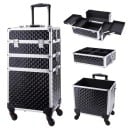 Maletín de maquillaje portátil 3 en 1 con ruedas 34 x 24 x 41 cm Maletín cosmético extraíble y bloqueable de PVC Organizador profesional 1